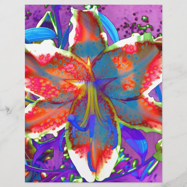 Papier Fleur rouge bleue rétro abstraite élégante (Devant)