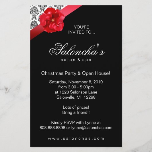 Papier Fleur rouge Damask Stationery Invitation (Devant)