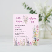 Papier Fleur sauvage 1er anniversaire rose fille invitati (Debout devant)