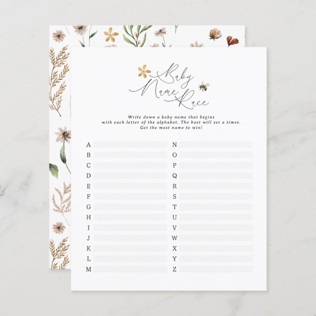 Papier fleur sauvage abeille nom bébé visage moderne élég (Devant / Derrière)