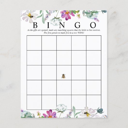 Papier Fleur sauvage aquarelle | Bingo nuptiale | Jeux (Devant)