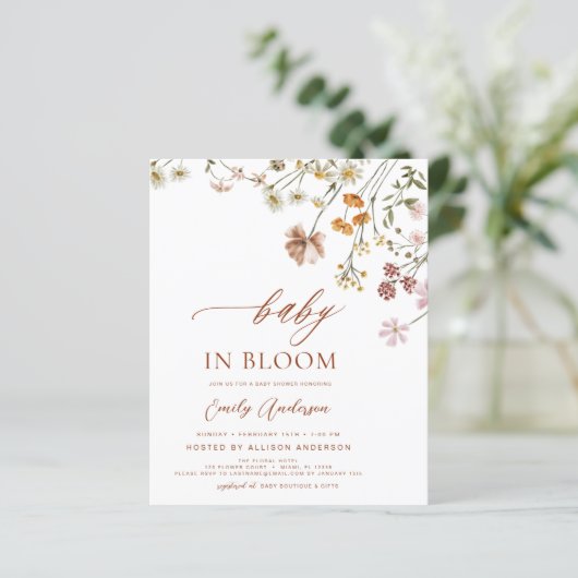 Papier Fleur sauvage Baby in Bloom Baby shower Invitation (Debout devant)