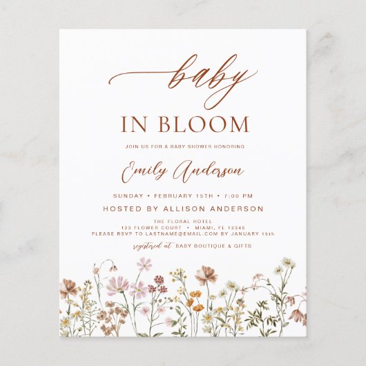 Papier Fleur sauvage Baby in Bloom Baby shower Terracotta (Devant)