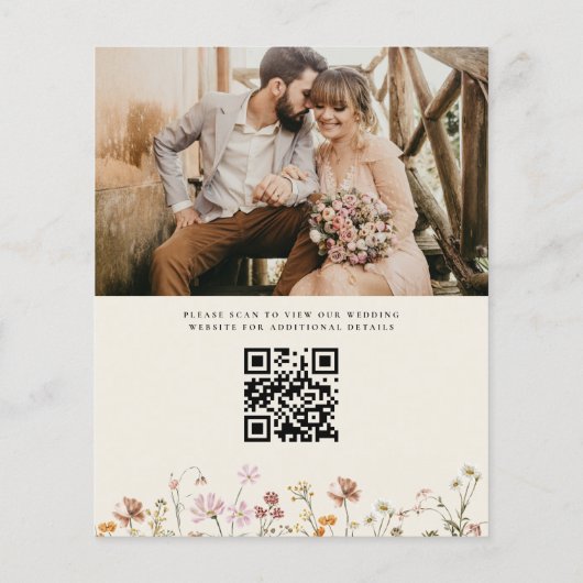 Papier Fleur sauvage Beige Photo QR Code Enregistrer la d (Dos)