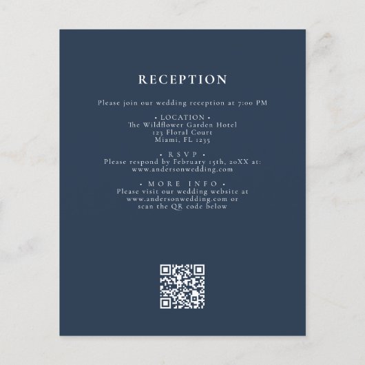 Papier Fleur Sauvage Bleu Marine Code QR Jardin Mariage (Dos)