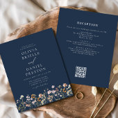 Papier Fleur Sauvage Bleu Marine Code QR Jardin Mariage