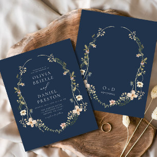 Papier Fleur sauvage bleu marine Jardin Mariage Invitatio