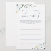 Papier Fleur sauvage bleu qui suis je jeu de douche nupti (Devant / Derrière)