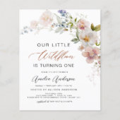 Papier Fleur sauvage Boho 1er anniversaire Invitation (Devant)