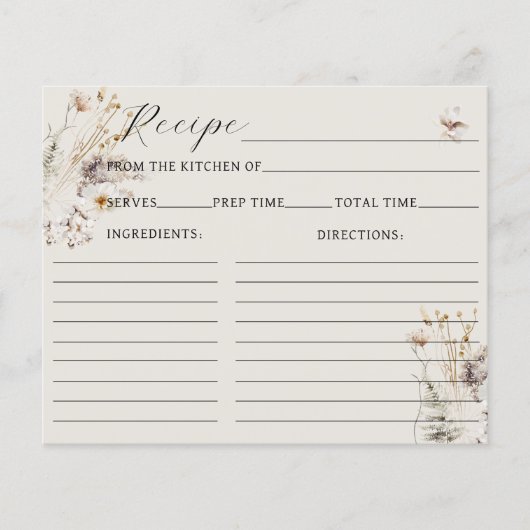 Papier Fleur sauvage Boho Rustic Fête des mariées Recette (Devant)