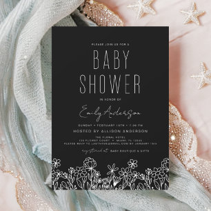 Papier Fleur sauvage budget Boho Baby shower noir