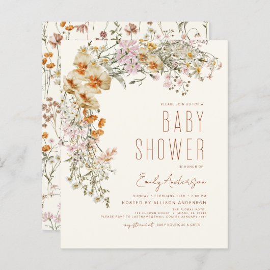 Papier Fleur sauvage Budget Boho Baby shower Terracotta (Devant / Derrière)