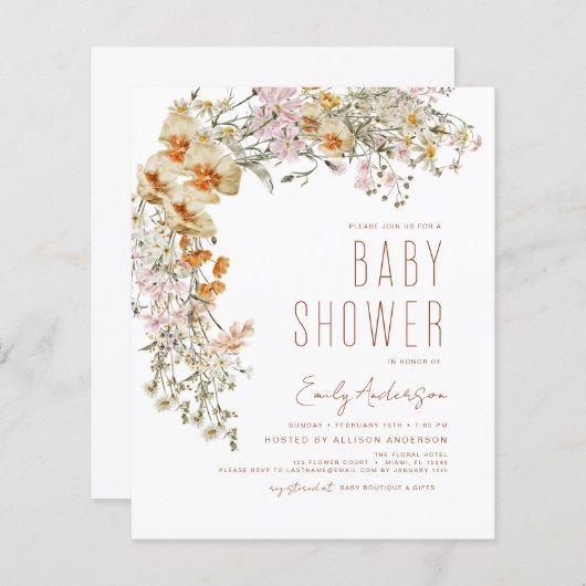 Papier Fleur sauvage Budget Boho Baby shower Terracotta (Devant / Derrière)