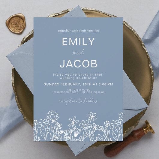 Papier Fleur sauvage Budget Dusty Blue Botanical Mariage