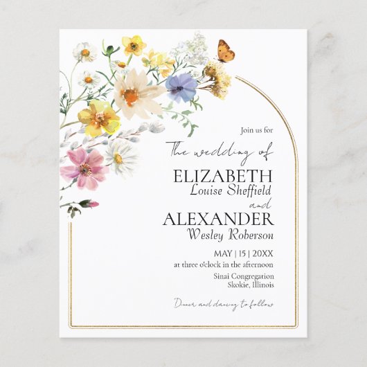 Papier Fleur sauvage budgétaire | Faire-part de mariage p (Devant)