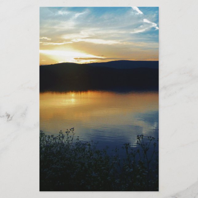 Papier Fleur sauvage, coucher de soleil bleu (Devant)
