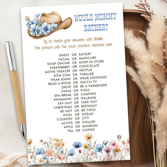 Papier Fleur sauvage Cowboy Voudrait Maman Plutôt Douche  (Would mommy rather game from the Boho Elephant Baby Shower Collection by Darling & May)
