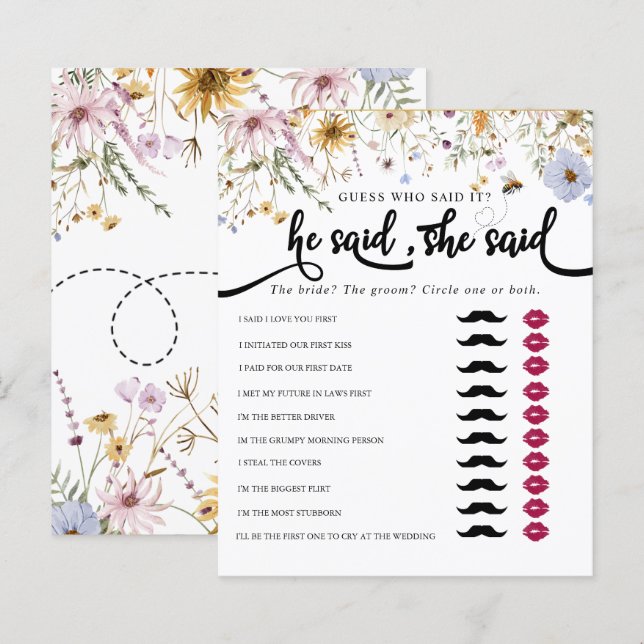 Papier Fleur sauvage de printemps | Jeu de Fête des marié (Devant / Derrière)