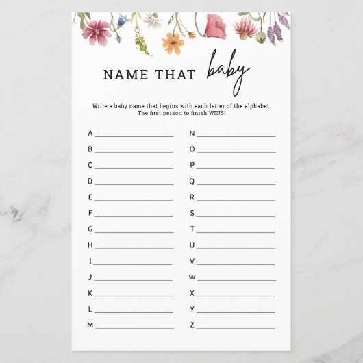 Papier Fleur sauvage de printemps Nom du Baby shower que  (Devant)