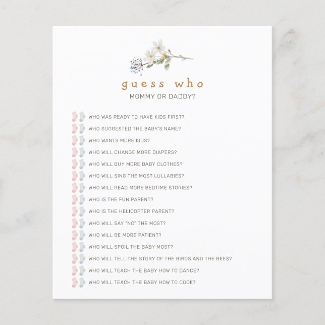 Papier Fleur sauvage Devinez qui Baby shower jeu (Devant)