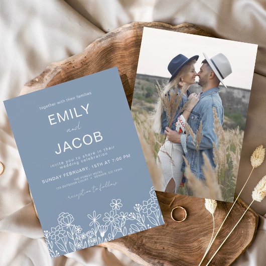 Papier Fleur sauvage du budget Dusty Blue Photo Mariage