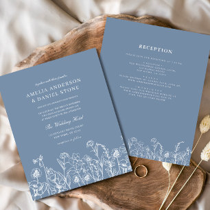 Papier Fleur sauvage Dusty Blue Meadow Faire-part de mari