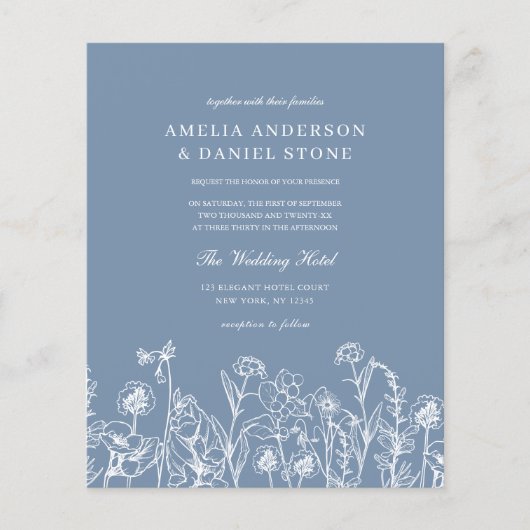 Papier Fleur sauvage Dusty Blue Monogram Faire-part de ma (Devant)