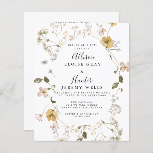 Papier Fleur sauvage Enregistrer la date (Devant / Derrière)