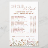 Papier Fleur sauvage Fête des mariées Il A Dit Qu'Elle A  (Devant)