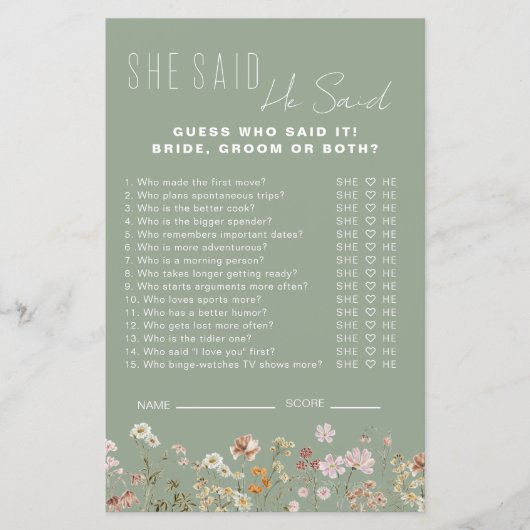 Papier Fleur sauvage Fête des mariées Il A Dit Qu'Elle A (Devant)