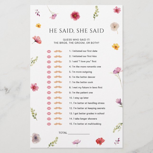 Papier Fleur sauvage Fête des mariées Il A Dit Qu'Elle A  (Devant)