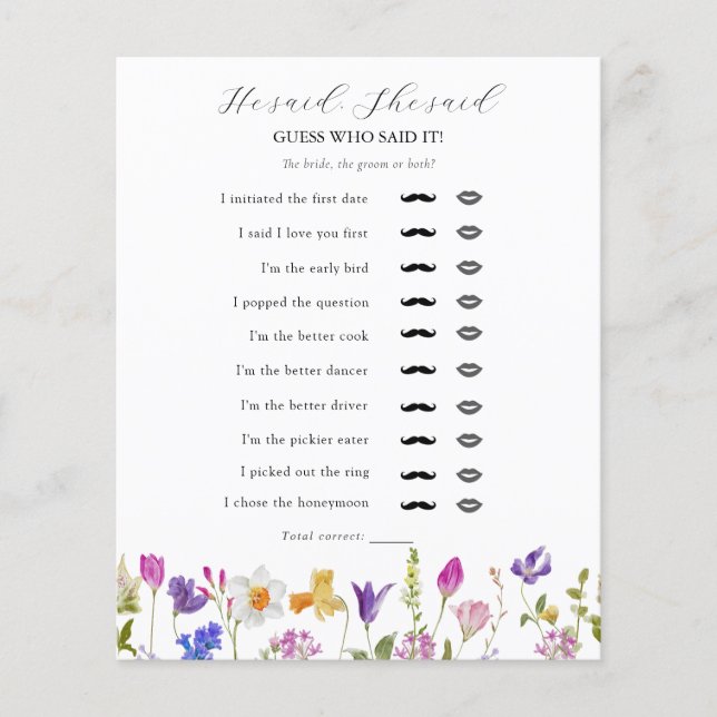 Papier Fleur sauvage Il A Dit, Elle A Dit Fête des mariée (Devant)