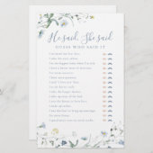 Papier Fleur sauvage Il a dit Elle a dit jeu de douche nu (Devant / Derrière)