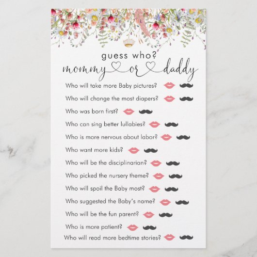 Papier Fleur sauvage Meadow Baby shower "Devinez qui" Jeu (Devant)