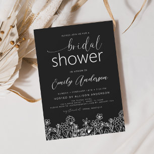 Papier Fleur sauvage noir blanc Invitation de douche nupt