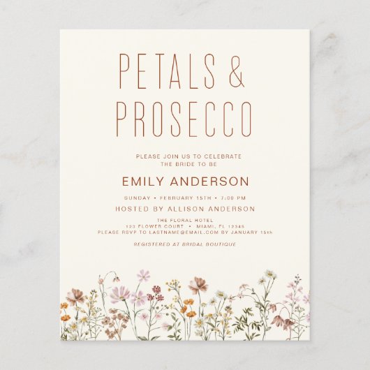 Papier Fleur sauvage Petals & Prosecco Invitation (Devant)