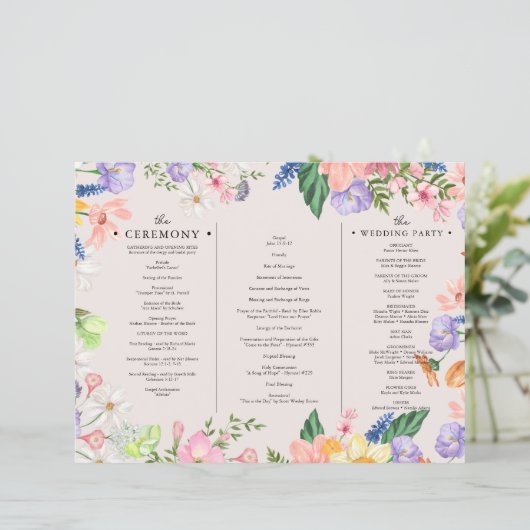 Papier Fleur sauvage Photo Tri-Fold Mariage Ceremony Prog (Debout devant)