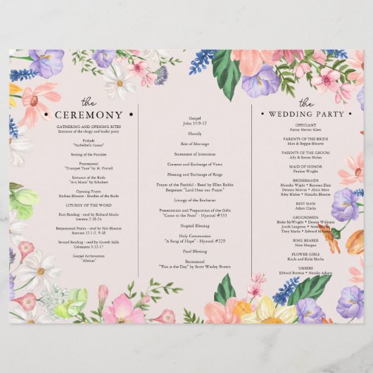 Papier Fleur sauvage Photo Tri-Fold Mariage Ceremony Prog (Devant)