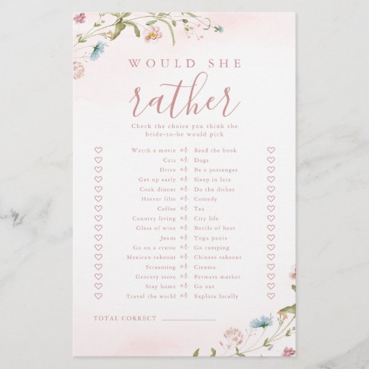 Papier Fleur sauvage préférerait elle nuptiale douche jeu (Devant)