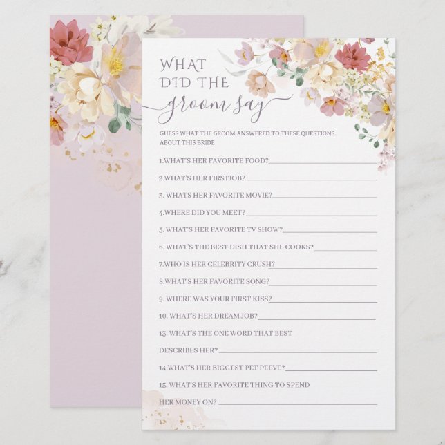 Papier Fleur sauvage Purple Bridal qu'a dit le marié (Devant / Derrière)