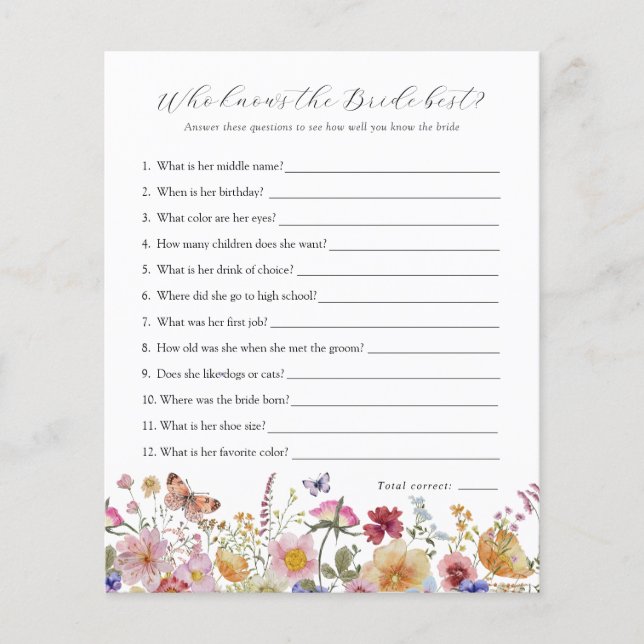 Papier Fleur sauvage qui connaît la mariée meilleur jeu n (Devant)