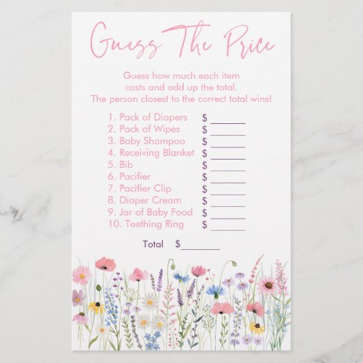 Papier Fleur sauvage Rose Devinez Le Jeu De Douche Prix (Devant)