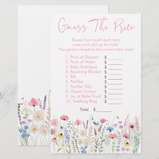 Papier Fleur sauvage Rose Devinez Le Jeu De Douche Prix (Devant / Derrière)