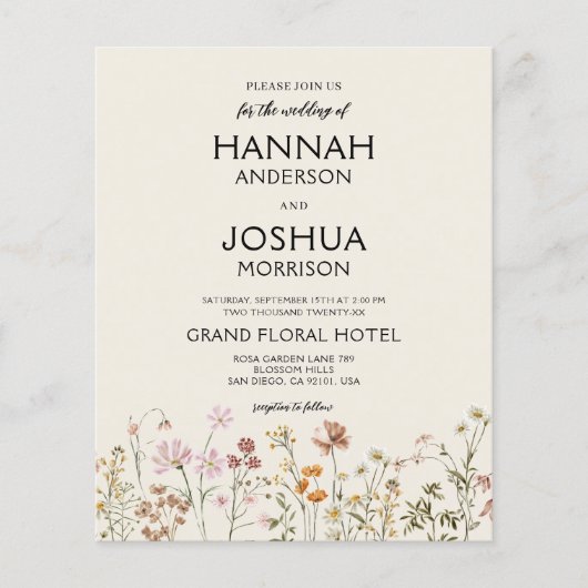 Papier Fleur sauvage tout en un Faire-part de mariage col (Devant)