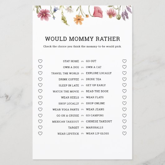 Papier Fleur sauvage Voudrait Maman Plutôt Baby shower Je (Devant)