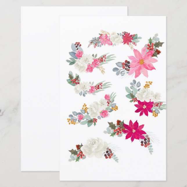 Papier Fleurs à l'aquarelle à découper et à coller (Devant / Derrière)