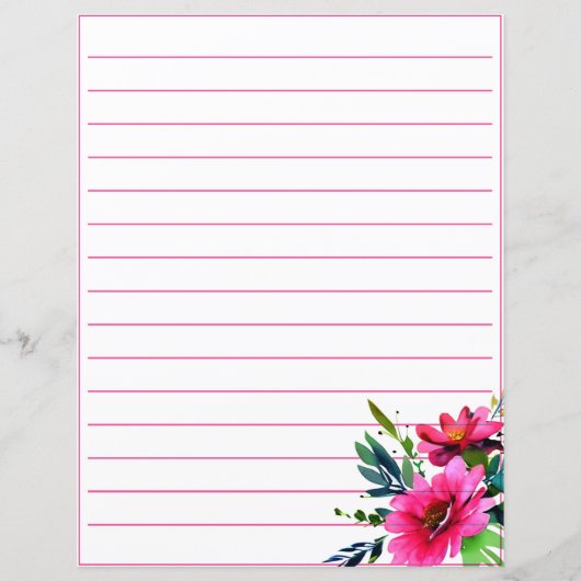 Papier Fleurs à l'aquarelle rose alignées (Devant)