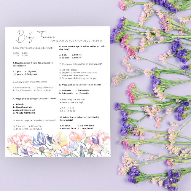 Papier Fleurs Baby Trivia Baby shower Jeu (Créateur téléchargé)