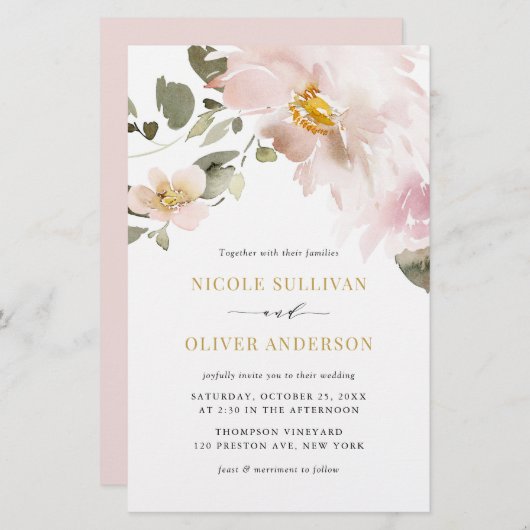 Papier Fleurs blanches d'aquarelle féminine Mariage Invit (Devant / Derrière)