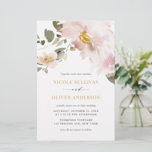 Papier Fleurs blanches d'aquarelle féminine Mariage Invit (Debout devant)